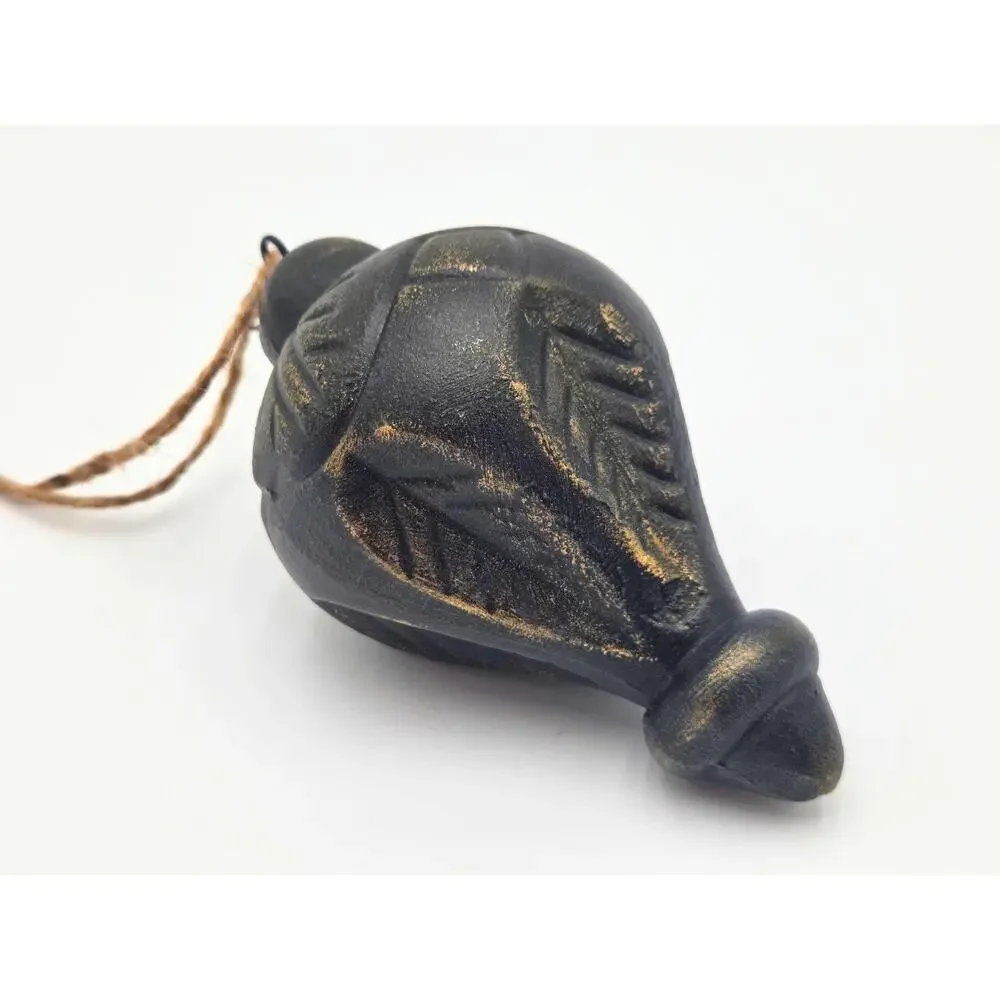 Upcycled Carved Ornament – Vintage‑Style Holiday Decor, Black & Gold Christmas